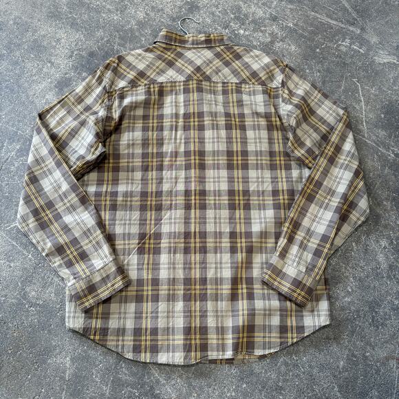 LRG Lifted Research Group Shirt Mens XL Brown Tan Plaid Wovens Button Up Utility - Picture 4 of 8